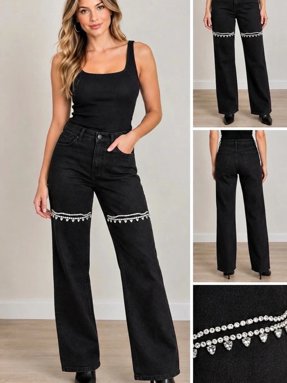 Lucky & Blessed High-Rise Rhinestone Embellished Jeans, Trouser Fit